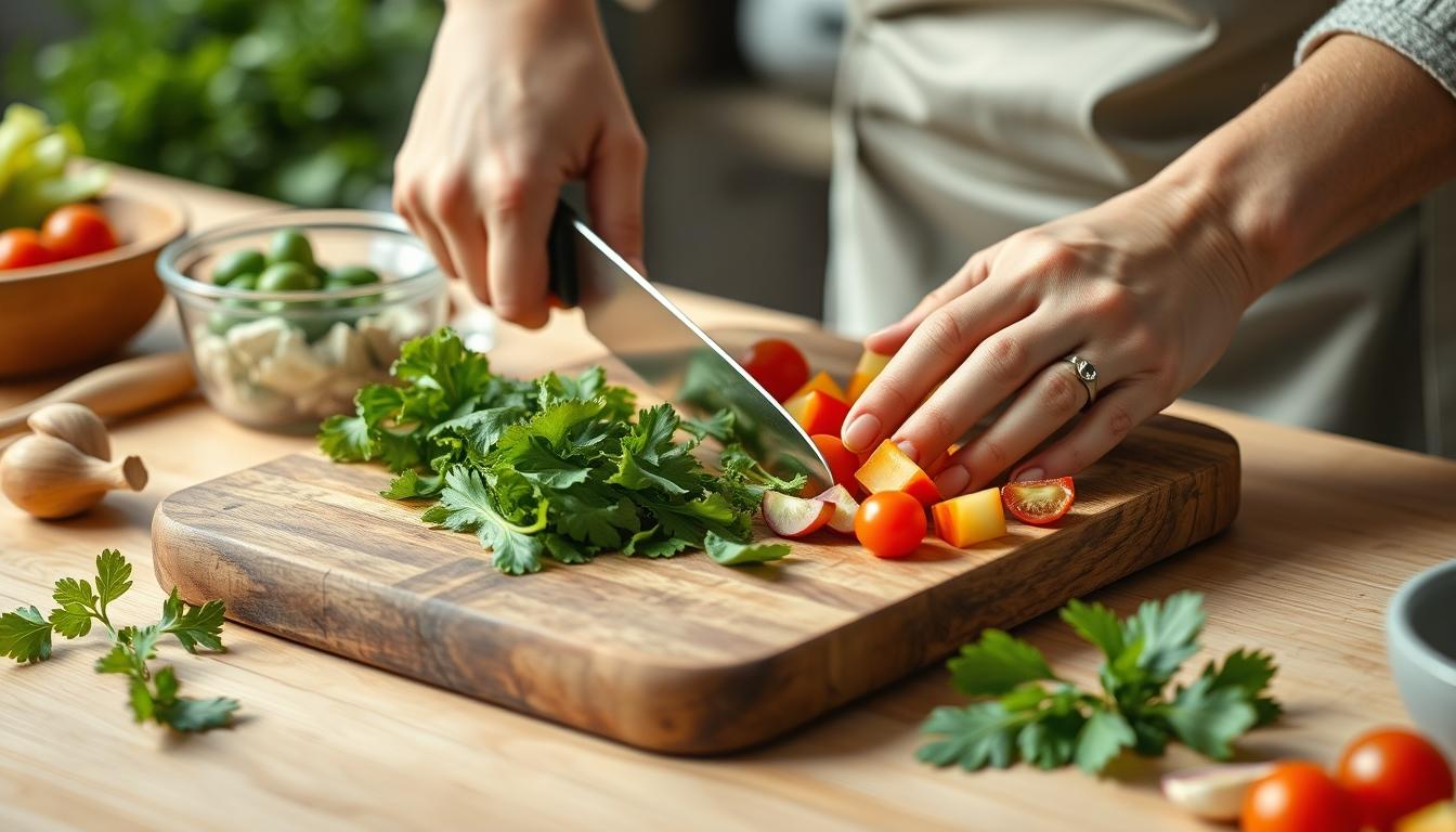 Balanced healthy meal prepared in a home kitchen